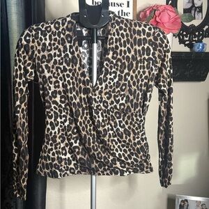 Michael Kors Leopard Print Long Sleeve Top | Size S